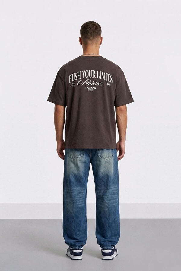 London Attitude Push Your Limits Oversized Heavyweight T-Shirt in White Print