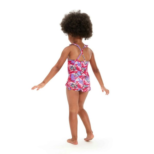 Speedo Baby Girls Learn To Swim Printed Thin Strap Frill One Piece Swimsuit - Pink/Purple