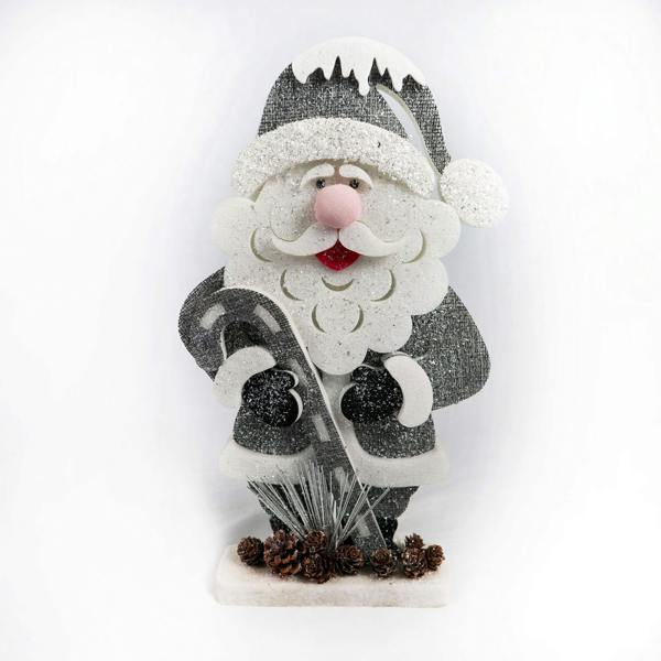 52cm Grey Christmas Santa Figurine with Silver Glitter Detail for Indoor Display image 1