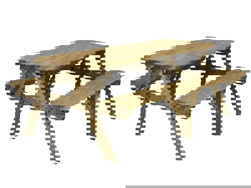 Fortem Rounded Pub Style Picnic Table and Benches Set - Rustic Finish Wooden Outdoor Dining Set for Gardens, Patios, and Pubs