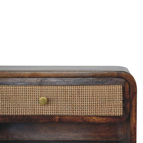 Wyld Haus Como Chestnut Wall Mounted Open Woven Bedside Table with Drawer