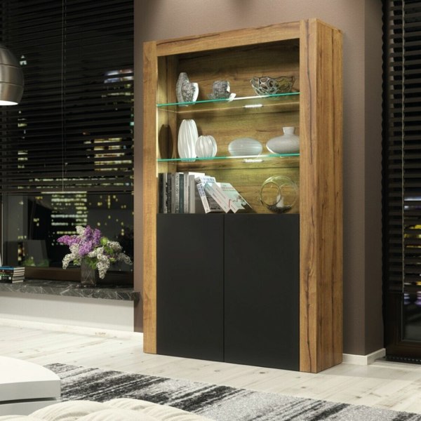 Mex Furniture Premium 170cm Cabinet Sideboard Matt Doors Cupboard & Display Unit & Free LED Lights