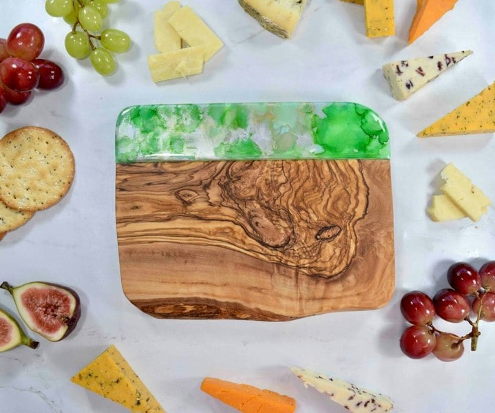 Green Silver Cheese Board - Olive Wood Chopping Board - Unique Gift for Grandmother - Foodie Birthday Gift Ideas