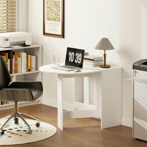 Wyld Haus Ziri Wooden White Washed Finish Oval Drop Leaf Dining Table For Small Spaces