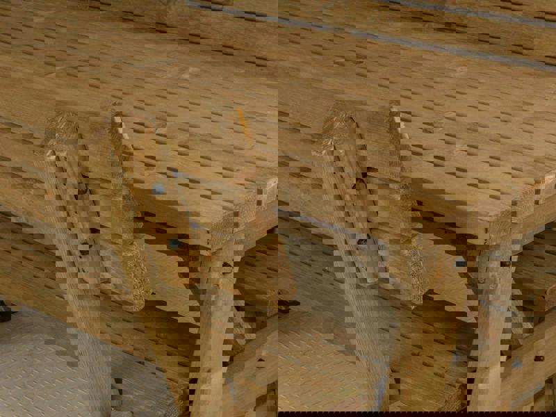 Victoria Space-Saving Picnic Table and Benches Set with Backrest – Rustic Finish Wooden Outdoor Dining Set for Gardens and Patios
