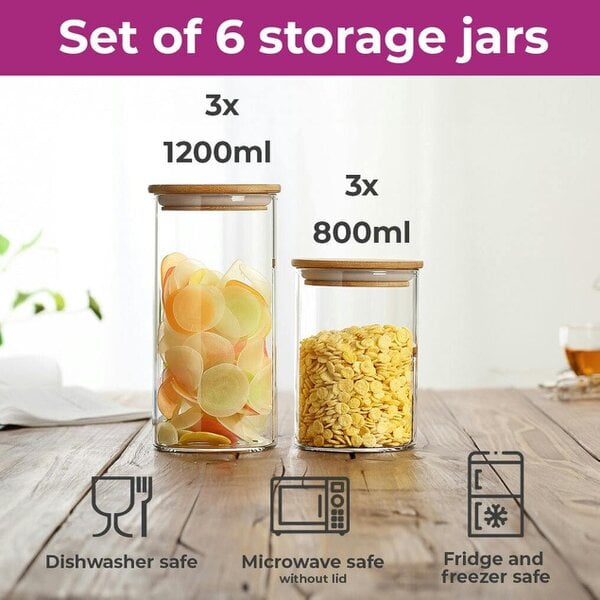 Neo Set of 6 Clear High Borosilicate Glass Storage Jars