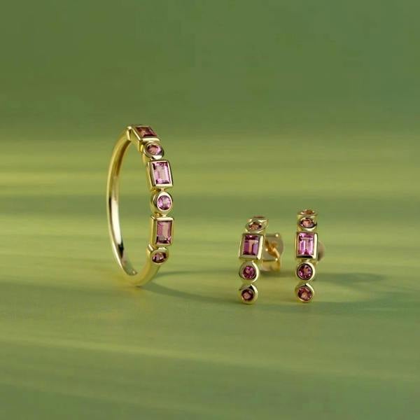 Gemondo Classic Pink Tourmaline Half Eternity Hoop Earrings in 9ct Yellow Gold