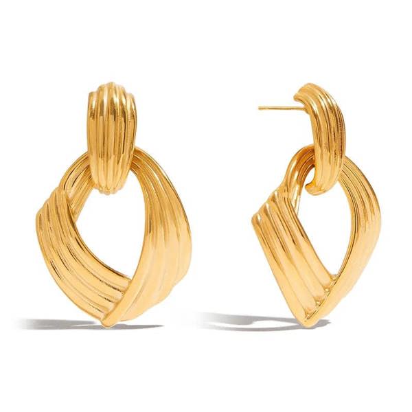 Elk & Bloom Large Thick 14K Gold Ribbed Drop Hoop Studs