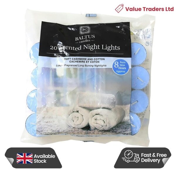 Baltus Soft Cashmere & Cotton Scented Tealight Candles, Pack of 20, Up to 8 Hour Burn Time