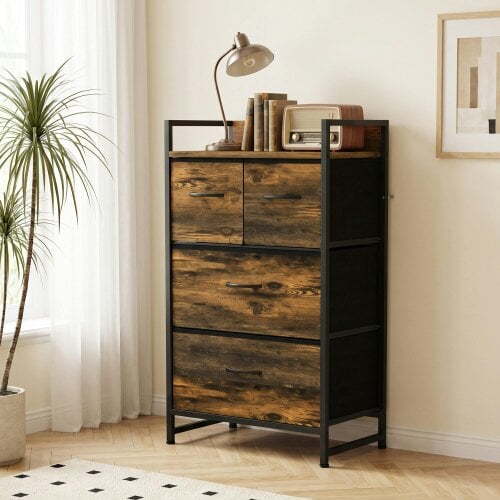 HOMCOM Bedroom Chest of Drawers 4 Drawer Dresser with Shelf, Rustic Brown