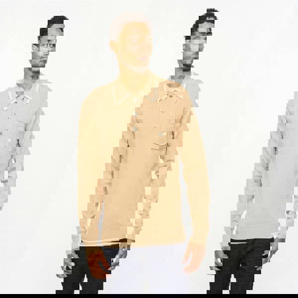 Gabicci V55GM24 Mens Ned Long Sleeve Archive Knitted Three Button Polo Gabicci Vintage - NUTMEG