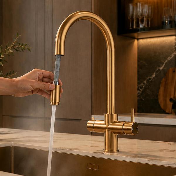 Boha Round Pull Out 3-in-1 Boiling Water Tap - Brushed Brass