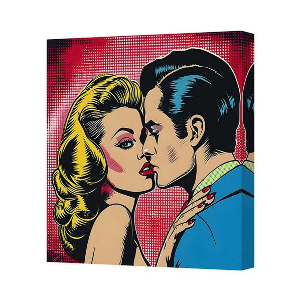 Benjamin Tate Design Pop Art Kiss Canvas Print Wall Art Modern Couple Portrait Gallery Wrapped Frame