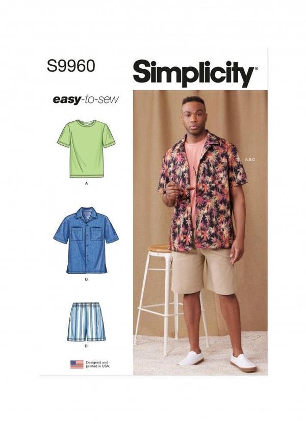 Simplicity Sewing Pattern 9960, Tops, Shirts, Shorts for Men, BB (44-46-48-50-52) - Easy