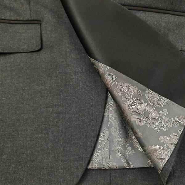Men’s Slim Fit Wool-Blend Tuxedo with Satin Shawl Lapels – Charcoal