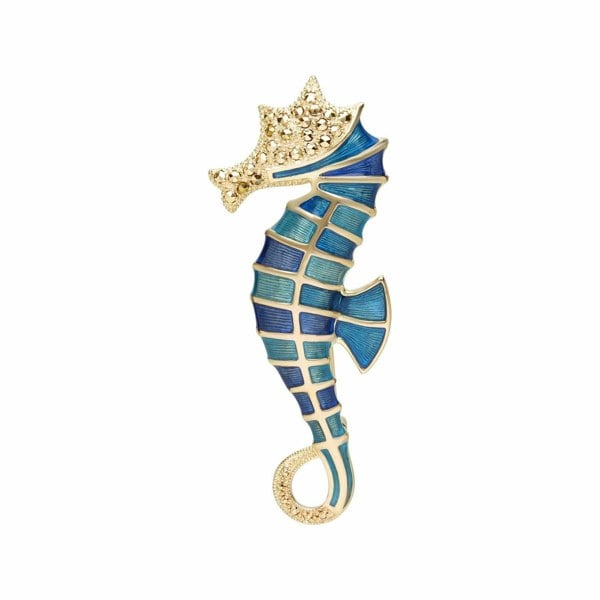 234C002901925 Marcasite & Enamel Seahorse Brooch in 18ct Gold Plated Silver 1