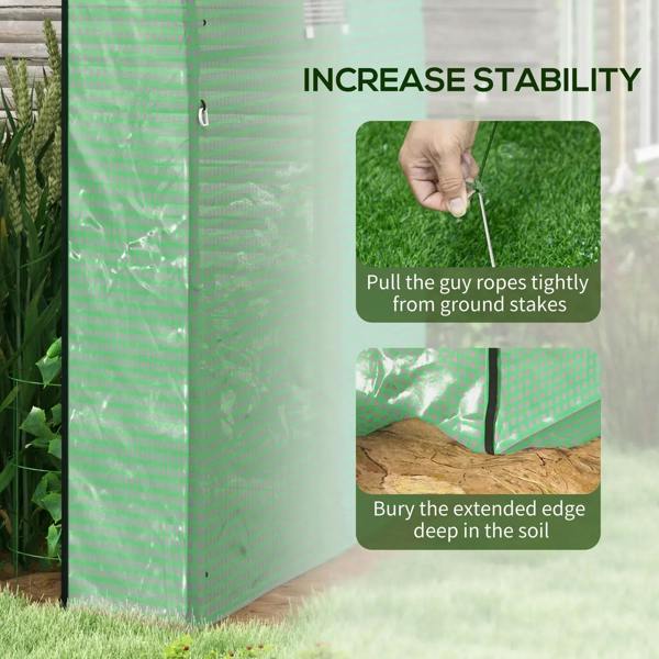 Green greenhouse corner with ground edge and black support post for stability