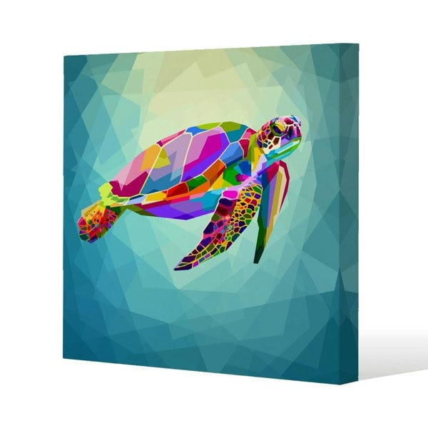 Benjamin Tate Design geometric blue water ocean Slim Style Canvas Print  50x50cm , 15mm Slim Real wood.