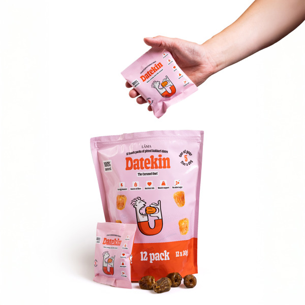Datekin Sukkari Dates Family Bag (12 x 30g Packs) – Premium Soft Golden Dates | Healthy on-the-go Snacks | 100% Natural Superfood