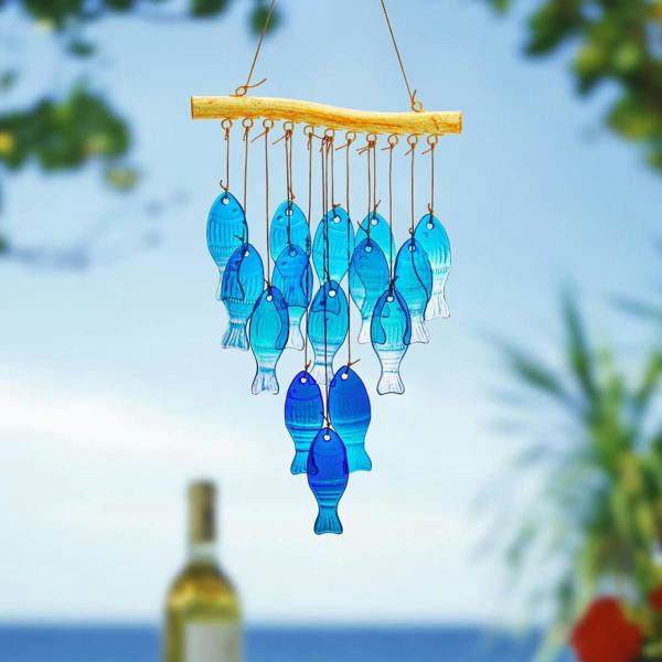 Leaper Fish-shaped Blue Glass Wind Chime