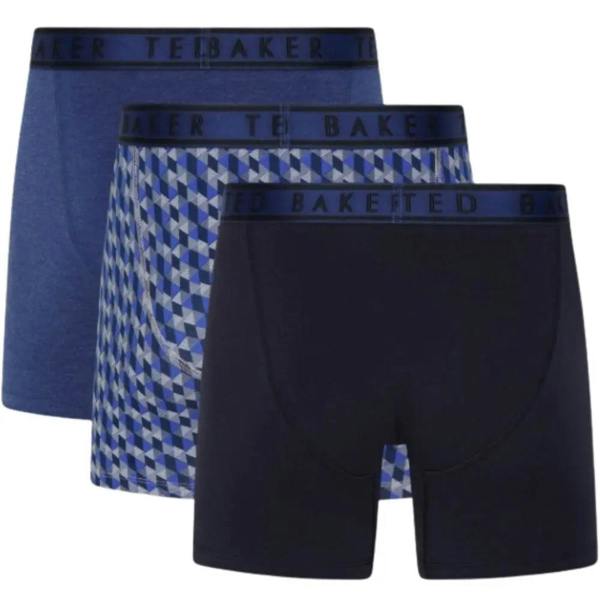 Ted Baker 3-Pack Geo Print Boxer Briefs, Blue/Navy