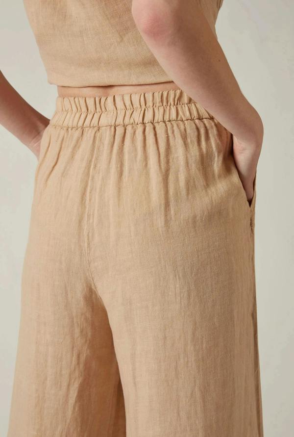James Lakeland Sand Linen Wide-Leg Trousers