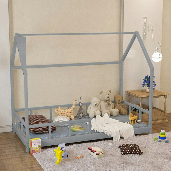 Living and Home 80X160CM Grey Wooden Single House Bed for Kids