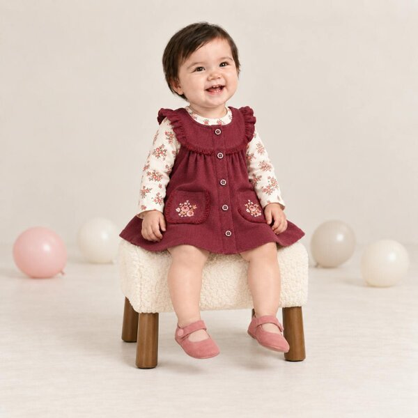 Mini Cuddles Floral Pinny with Top (Red & White)
