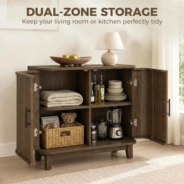 Sideboard Buffet Cabinet, Storage Cabinet with 2 Curved Doors, Adjustable Shelf and Legs for Dining Room, Dark Walnut