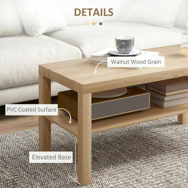 Wyld Haus Wooden 90cm Natural Finish Rectangular Coffee Table with Bottom Shelf