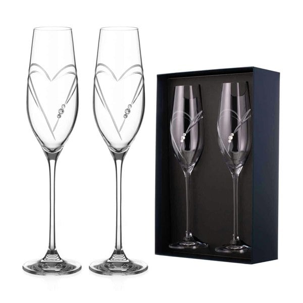 Diamante Hearts Champagne Flutes Adorned with Crystals by Swarovski® - Set of 2