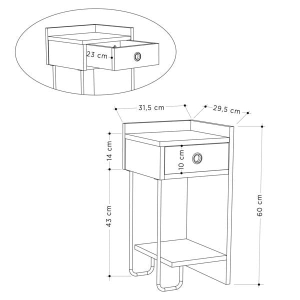 Decortie Sirius Modern Bedside Table Right Module Width 32cm