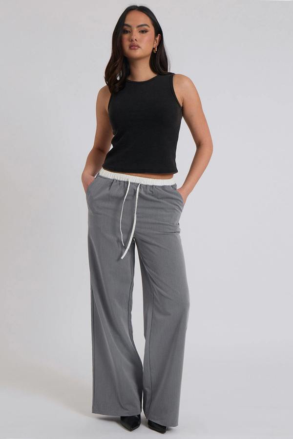 Urban Bliss Grey Double Waistband Elasticated Trouser