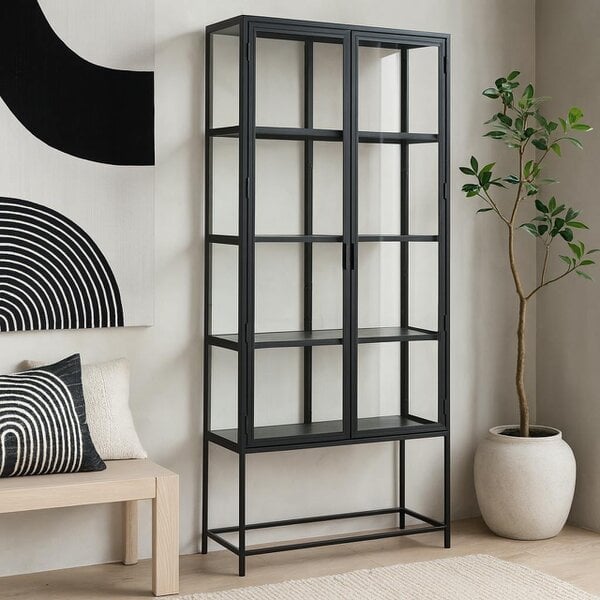 Wyld Haus Taipei Tall Black Metal 2 Door Display Bookcase Cabinet