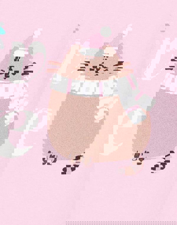 Pusheen Girls Pink Snow Cute Short Sleeved T-Shirt