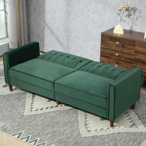 Wyld Haus Babano Forrest Green Velvet 3 Seater Convertible Sofa Bed