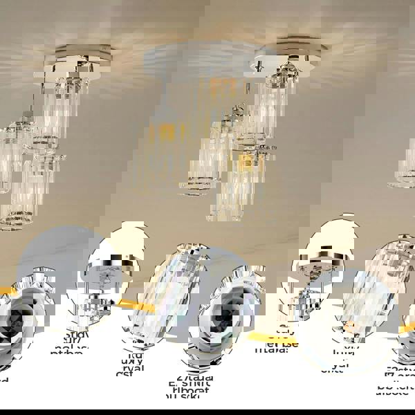 Emitto Crystal Ceiling Light 3 Light E27 Chandelier Semi Flush Mount Lamp Chrome