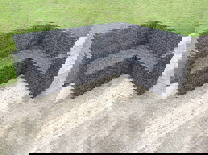 Fimous High back dark grey mixed outdoor garden furniture corner rattan sofa set square coffee table right option