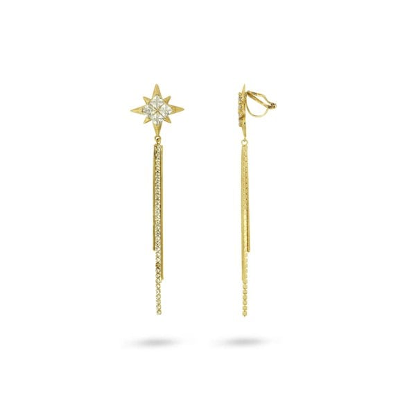 Gold Trip Sparkle Star Drop Clip On Earrings