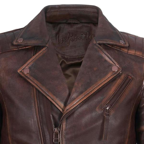 Infinity Leather Mens Slim Fit Brando Style Cross Zip Leather Biker Jacket