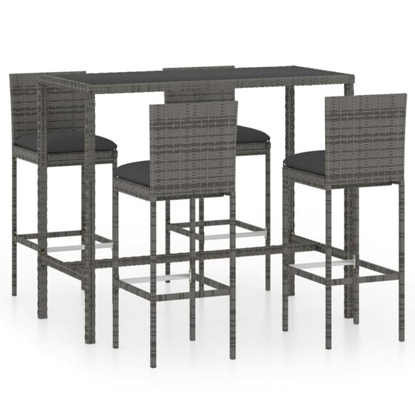 Berkfield 5 Piece Garden Bar Set with Cushions Poly Rattan Grey