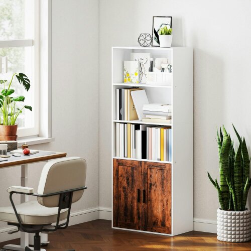 Wyld Haus Selofi Wood Rustic Brown 5 Tier Bookcase With Adjustable Shelving