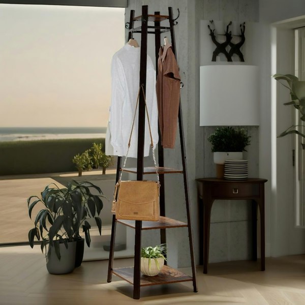 Rafaelo Mobilia Industrial Coat Stand With 2 Shelves