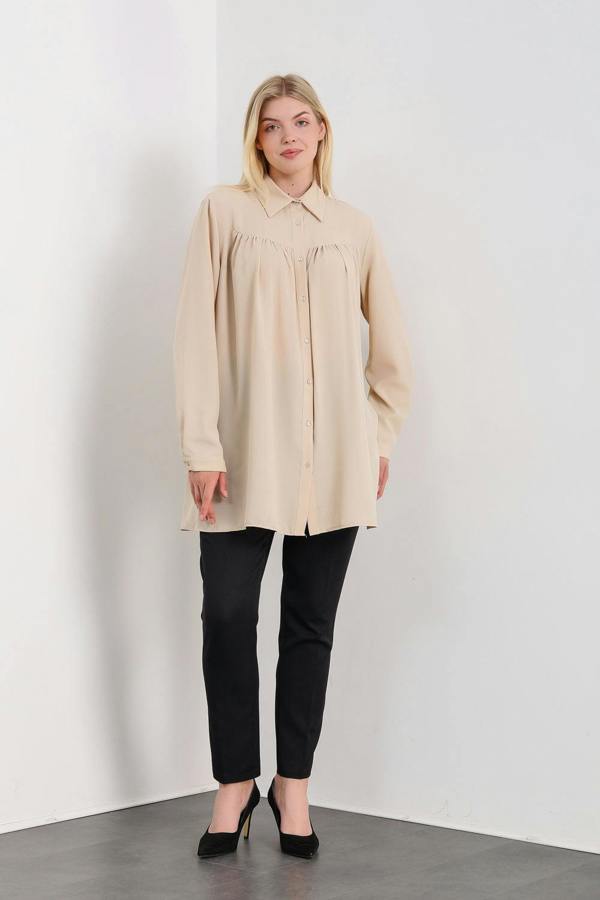 Hoxton Gal Relaxed Fit Long Sleeves Tunic in Beige