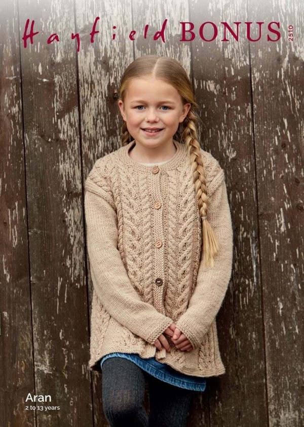 Hayfield Bonus Aran Knitting Pattern 2510, Cardigans for Kids, 2 - 13 Years