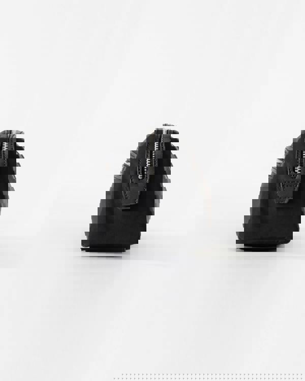 Black cosmetic bag with a zipper on a white background