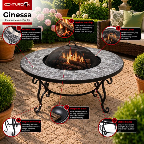 Centurion Supports Fireology GINESSA Sumptuous Garden and Patio Round Heater, Fire Pit, Brazier, Coffee Table, Barbecue and Ice Bucket