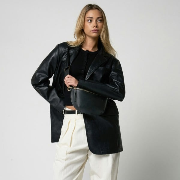 Barneys Originals Black Leather Crossbody Bag