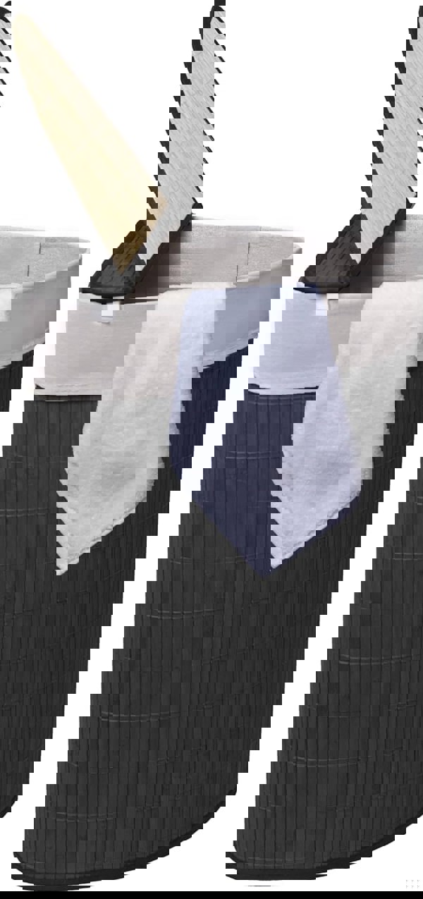 MANTRARAJ 58L Bamboo Laundry Basket Triangle Foldable Storage Hamper With Removable Cover and Lid Black