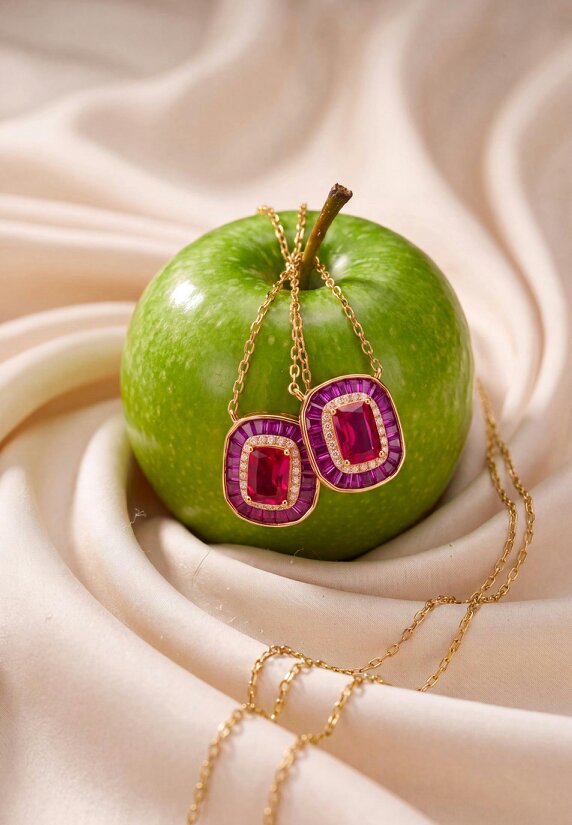 Latelita Great Gatsby Ruby Pendant Necklace Gold